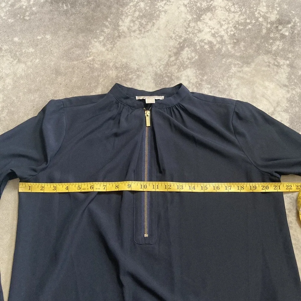 Michael Kors Blouse Womens 6 Navy Blue Tie Neck Long Sleeve Career Work Top